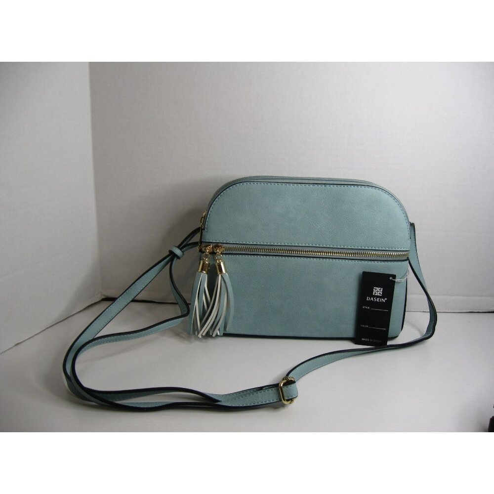 Dasein Light Blue Faux Leather Crossbody Bag With Tassel Accents & Adjustable St